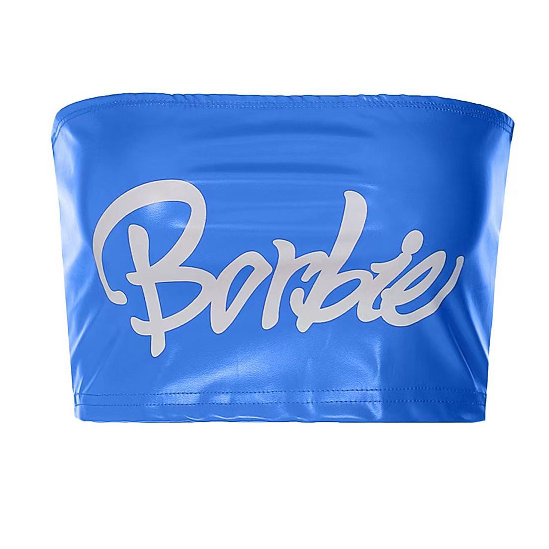 Borbie Barbie Faux Leather Printed Off-Shoulders Bandeau Top (7517938155608)