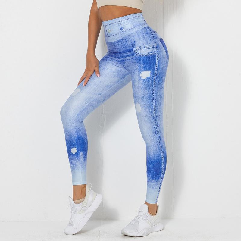 Denim Printing Elastic Yoga Pants (7524750229592)