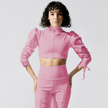 What A Set! - Bubble Sleeves Long Sleeves Zip-Up Coat Sports Pants Set (7516828729432)