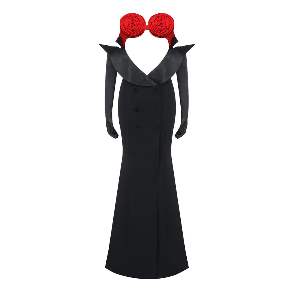 Take My Photo - Black Maxi Dress Gloves Fishtail Cocktail Evening Dress (7516660007000)