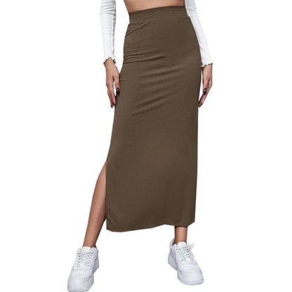 Solid Color Hip Split Skirt