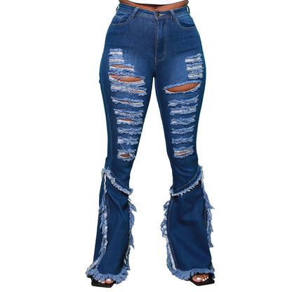 Plus-Size Distressed Tassel Denim Jeans (7524819435608)