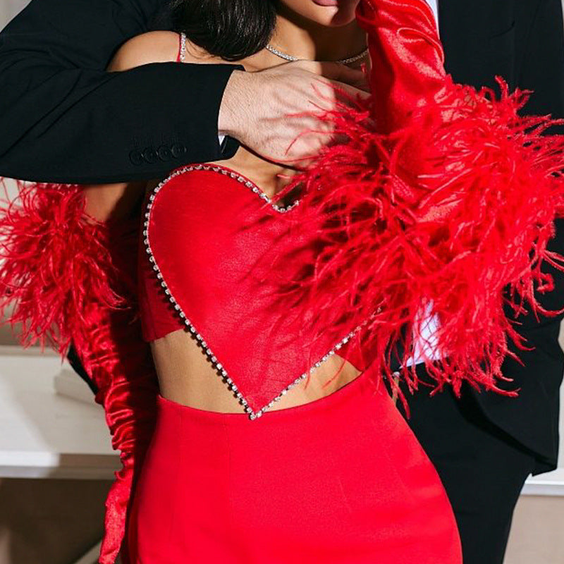 Cropped Diamond & Heart-Shaped Bandeau Top