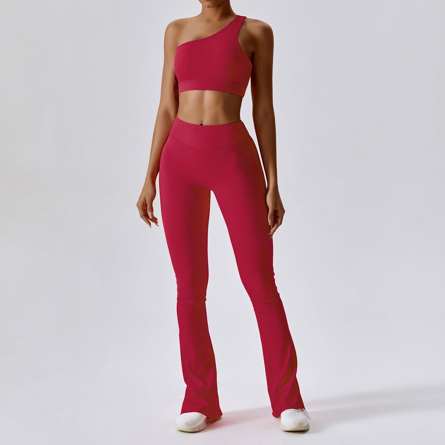 One-Shoulder Slightly-Flared Wide-Leg Pilates Set (7520614711384)