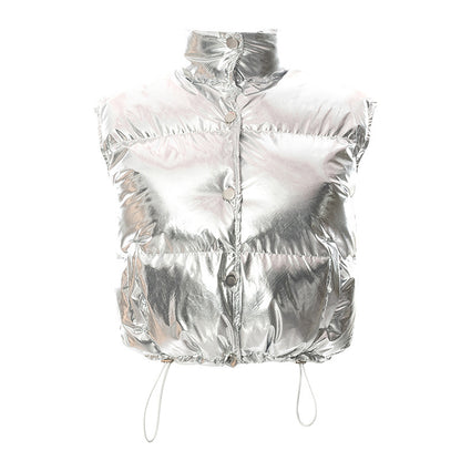Metallic Stand-Collar Padded Vest Coat (7516521201752)