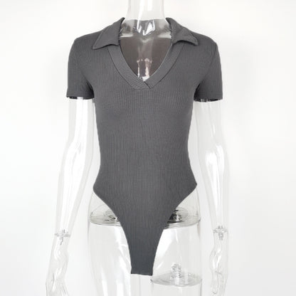 Short Sleeves Polo-Collar Romper
