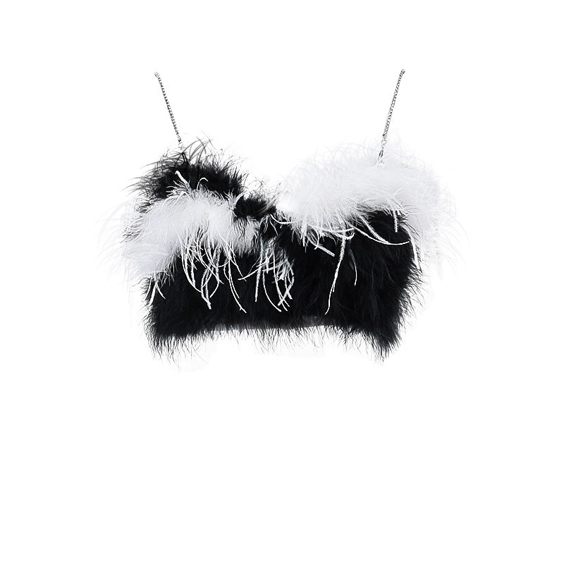 Off-Shoulder Zip-Up Furry Tube Top (7517921017944)