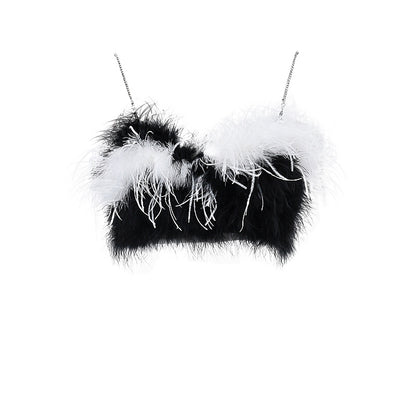 Off-Shoulder Zip-Up Furry Tube Top (7517921017944)