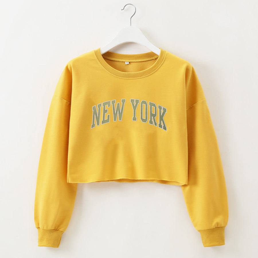 NEW YORK - Graphic Printing Loose Crop-Top Long Sleeves Sweater (7517822648408)