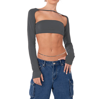 Backless Lace-Up Tube Top Finger Fit Design - Two-Piece Set Top (7518483972184)