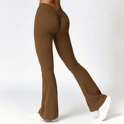 High-Waist V-Plunge -  Hip-Raise Bell-Bottom Yoga Pants (7520612253784)