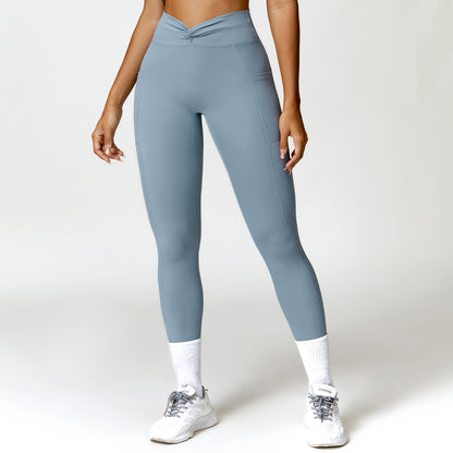 Cross-Ruffles - Cross-Ruffles High-Waist Yoga Pants (7520615170136)
