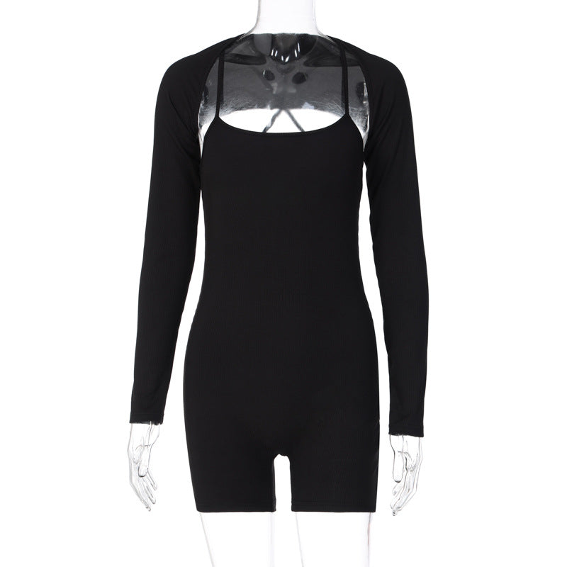 One-Piece U-Collar Shawl Romper