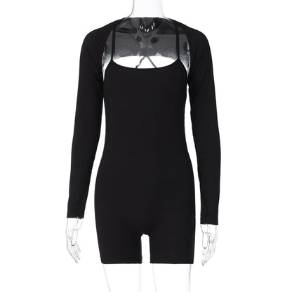 One-Piece U-Collar Shawl Romper