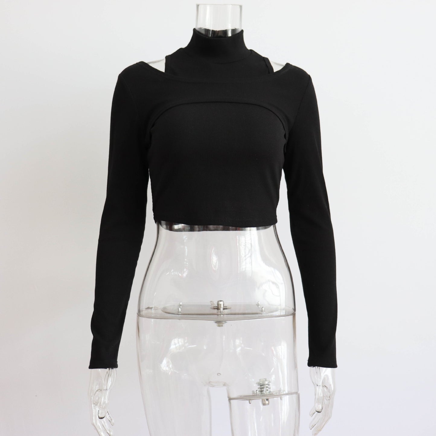 Two-Piece Inner-Half Solid Color Long Sleeves Vest Top