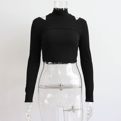 Two-Piece Inner-Half Solid Color Long Sleeves Vest Top