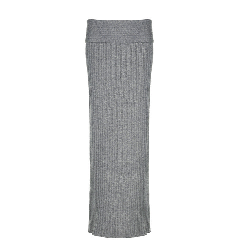 Woolen Hip Skirt Solid Color Fold Low-Waist Slimming Skirt (7524749377624)