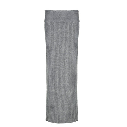 Woolen Hip Skirt Solid Color Fold Low-Waist Slimming Skirt (7524749377624)