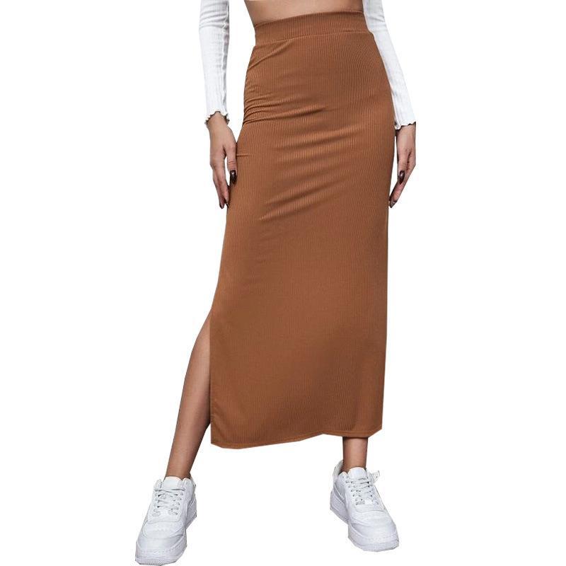 Solid Color Hip Split Skirt