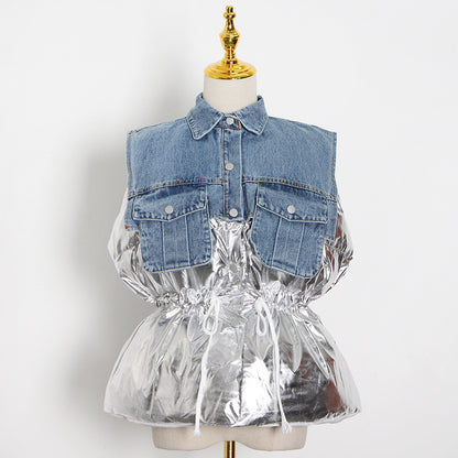 Denim & Metallic - Waist-Tight Cotton Coat Jacket (7519157649496)