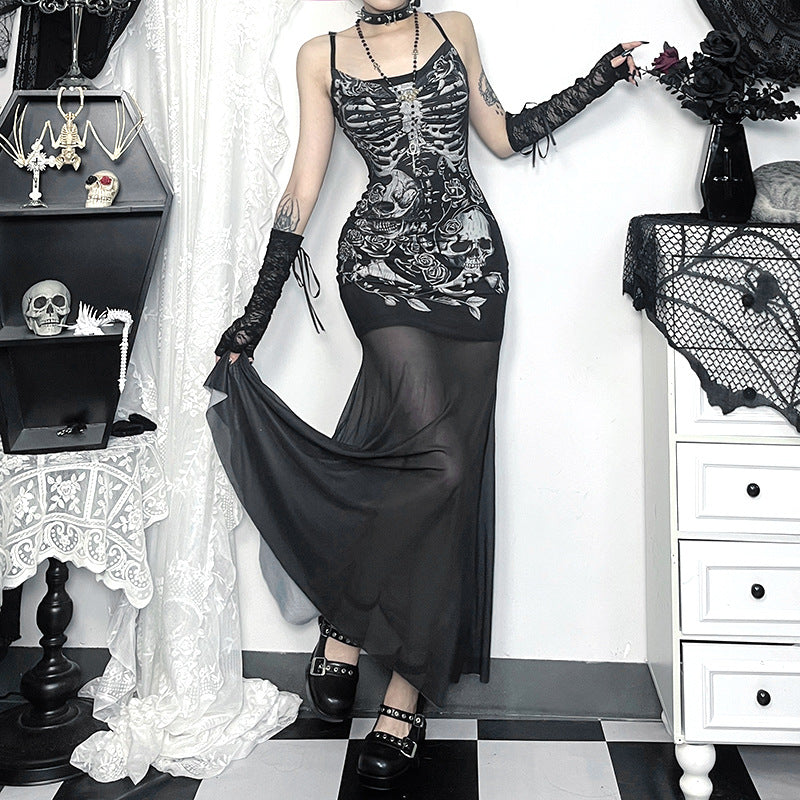 Skull Rose Collared Dress