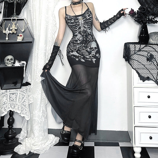 Skull Rose Collared Dress