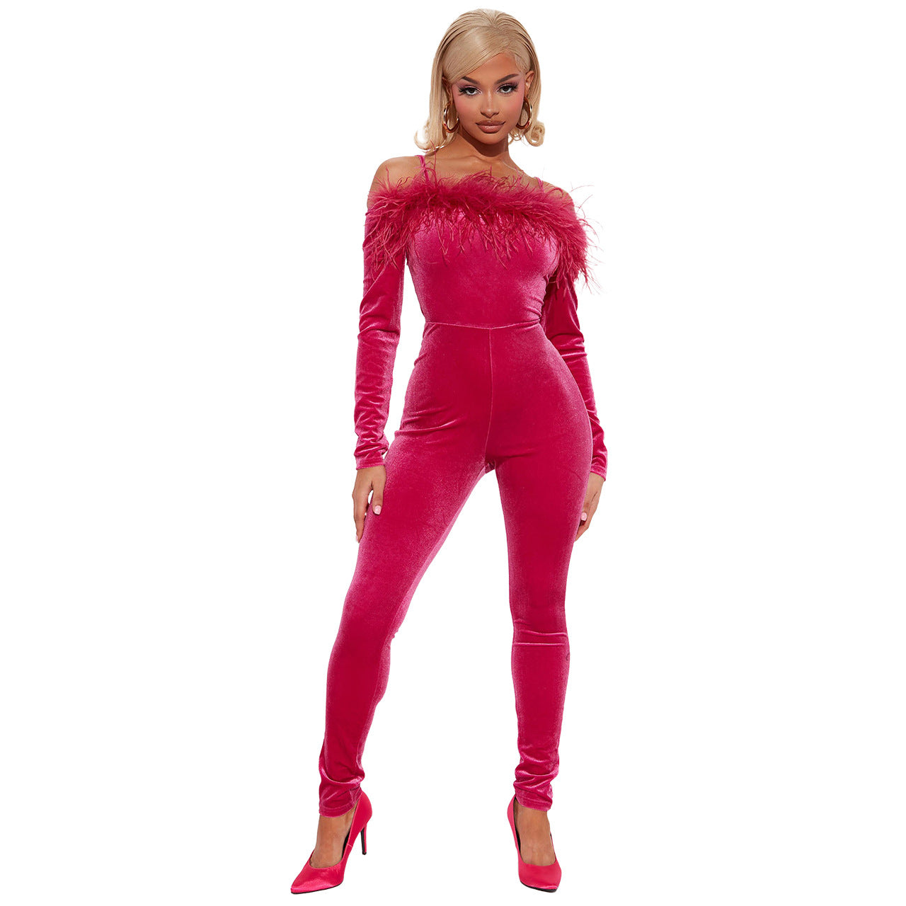 Velvet & Feather - Off-Shoulder Spaghetti Straps Slim-Fit Romper Bodysuit (7520612057176)