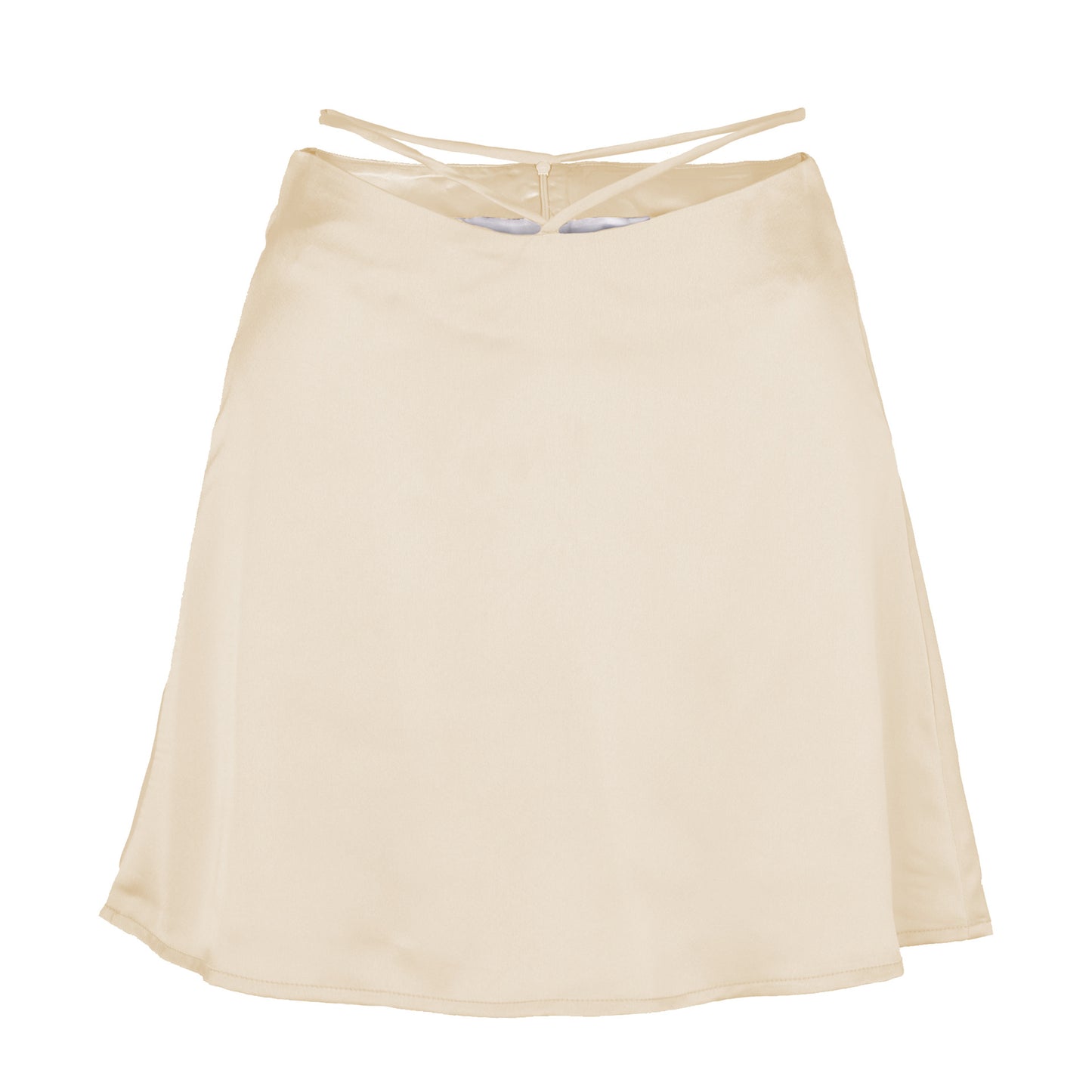Solid Color Lace-Up Zip Satin Skirt