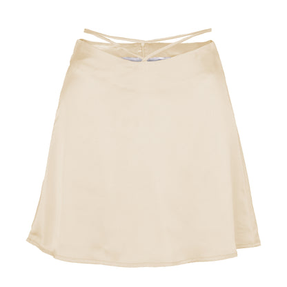 Solid Color Lace-Up Zip Satin Skirt
