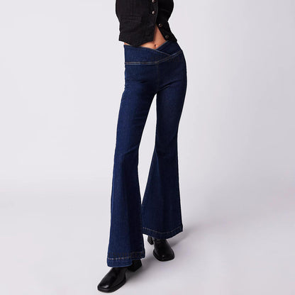 Asymmetrical Slim-Flare High-Waist Denim Jeans