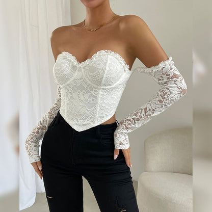 Corset-Diamond - Lace Long-Sleeves Corset Top (7518487412824)