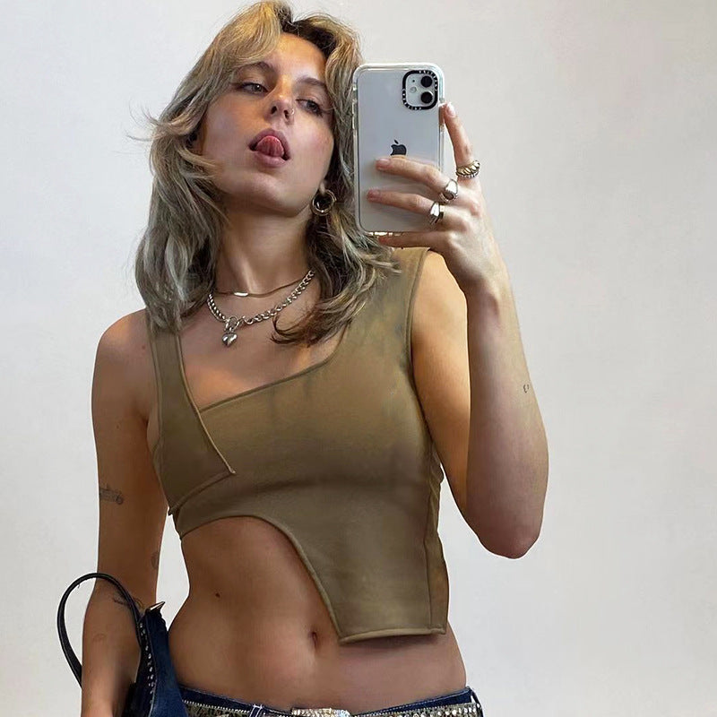 Asymmetrical Patchwork Slim-Fit Crop-Top
