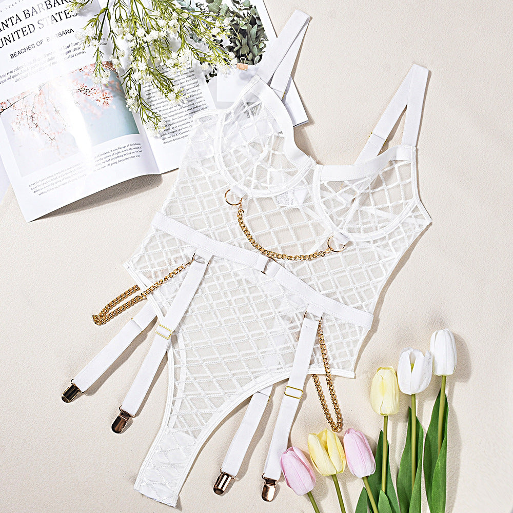 What A Cute Chains - Backless Lingerie Bodysuit With Chain Detail Fishnet (7517840179288)