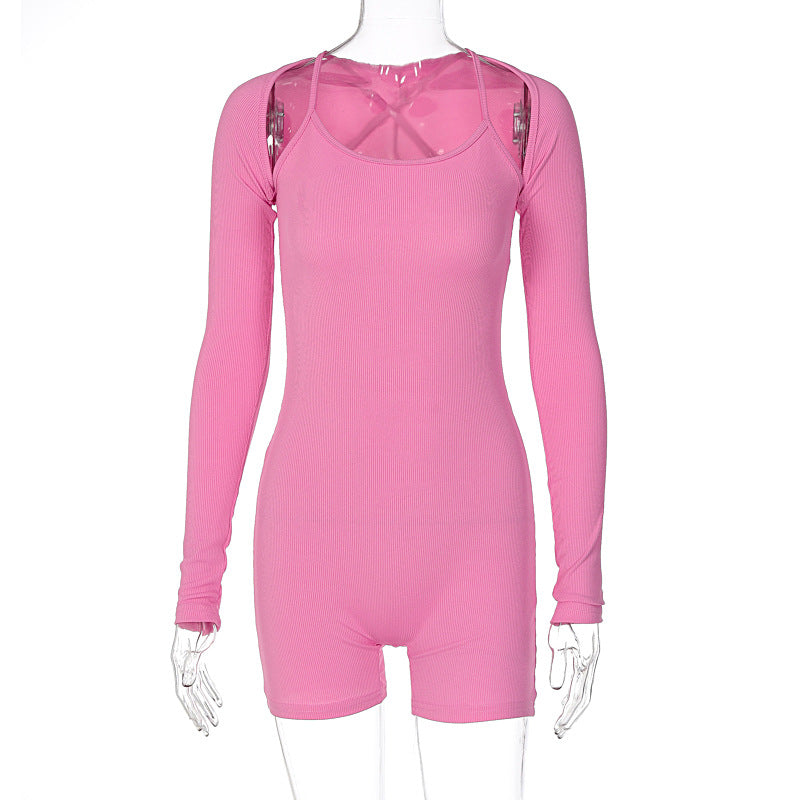 One-Piece U-Collar Shawl Romper