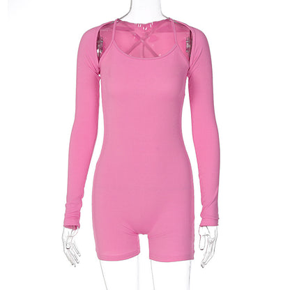 One-Piece U-Collar Shawl Romper