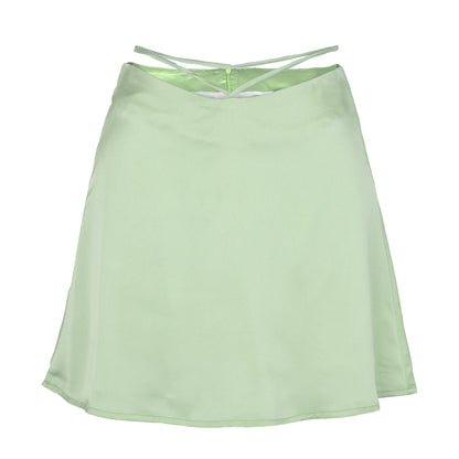 Solid Color Lace-Up Zip Satin Skirt