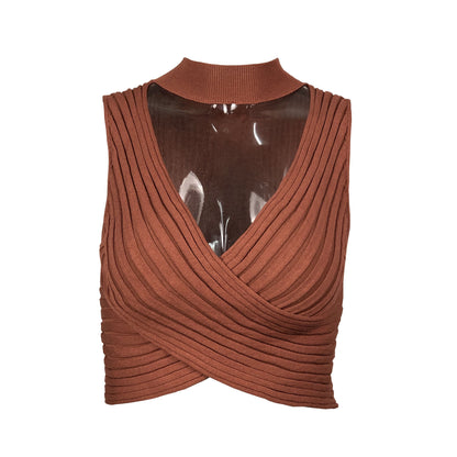 Halter Knitted Criss-Cross Crop-Top