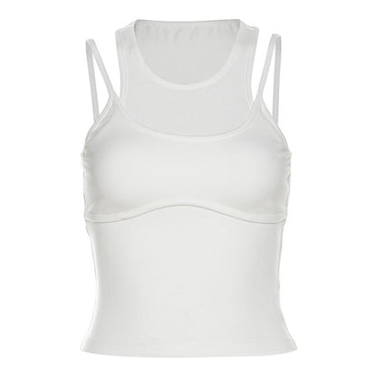 Solid Color Round Neck Outer-Camisole Slim-Fit Top
