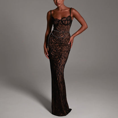 Stitched Backless Lace - Sleeveless Split Maxi Dress (7516660170840)