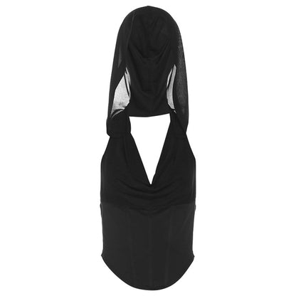 Solid Color Slim-Fit Hollow-Out Cut-Out Hooded Halter Crop-Top