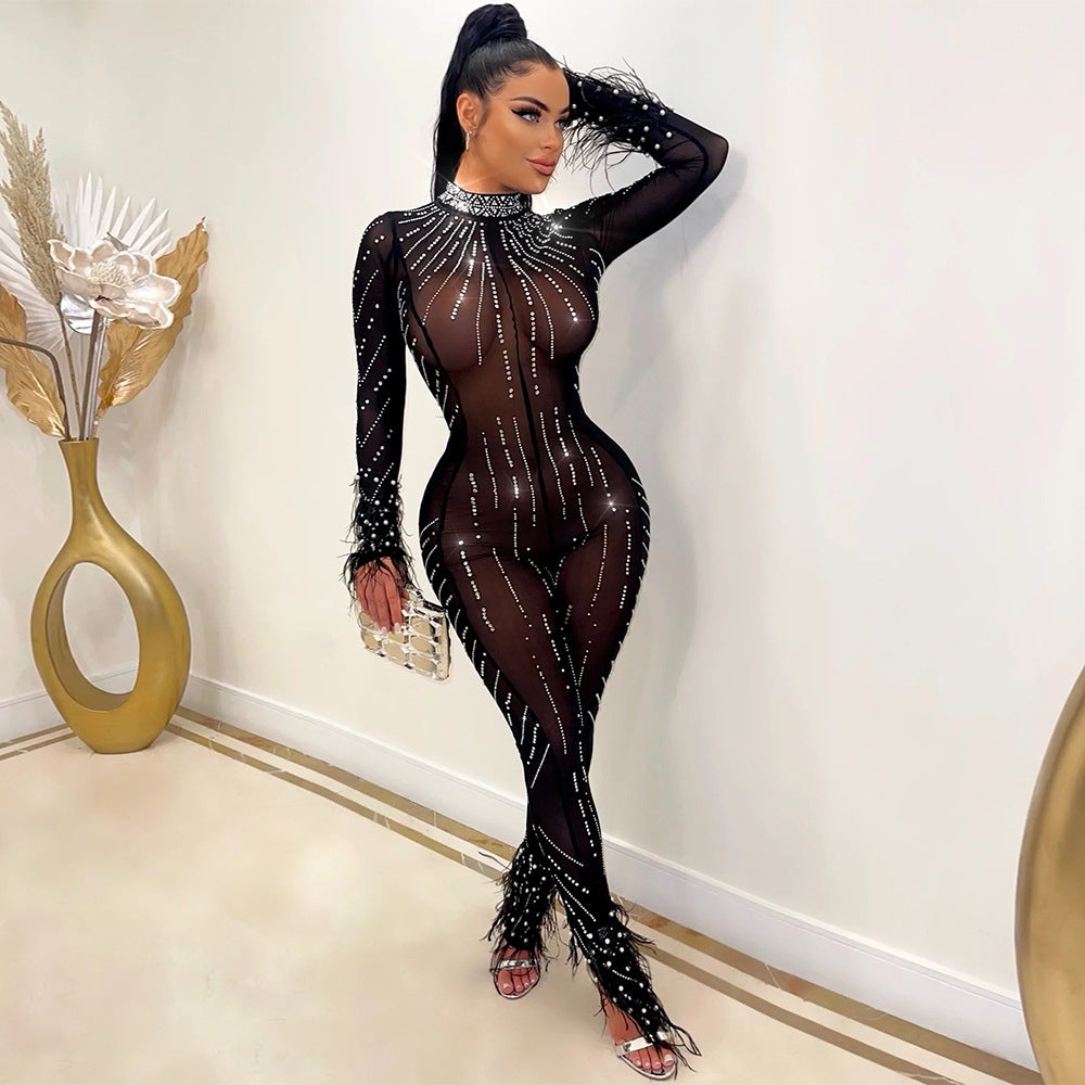 Slim-Fit Rhinestones - Sheer Bodysuit (7520611958872)