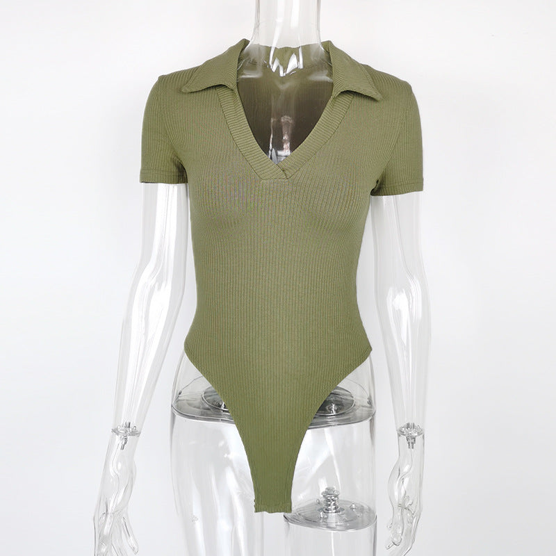 Short Sleeves Polo-Collar Romper