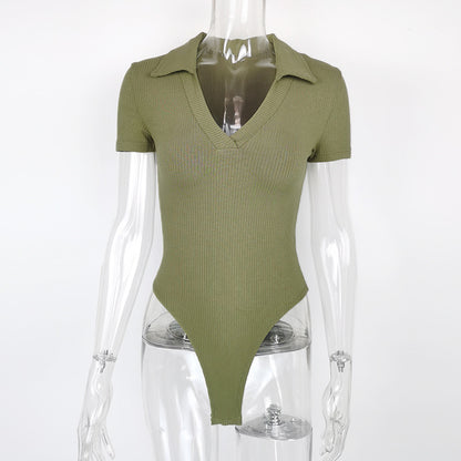 Short Sleeves Polo-Collar Romper