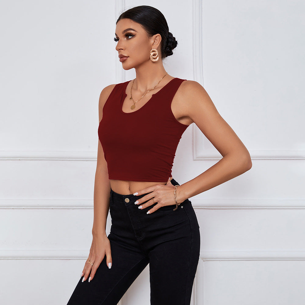 V-Neck Slim-Fit Knitted Sleeveless Vest Crop-Top