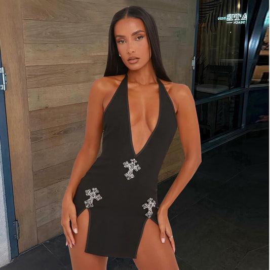 Backless Rhinestone Dress