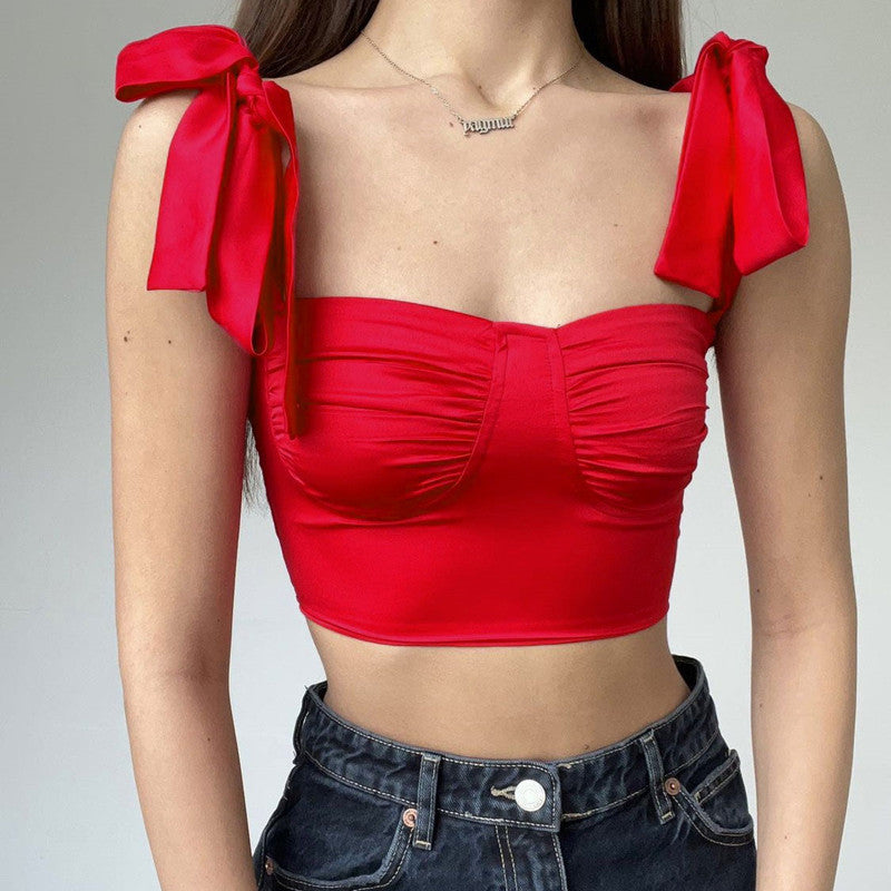 Bow-Knot Spaghetti Straps Corset Crop-Top