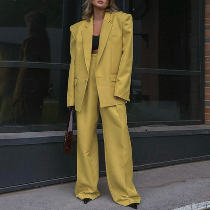 Collared Baggy High Waist Wide Leg Two-Piece Set
