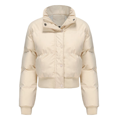 Short Padded Cotton Jacket With Waistband & High Collar Coat (7516614983768)