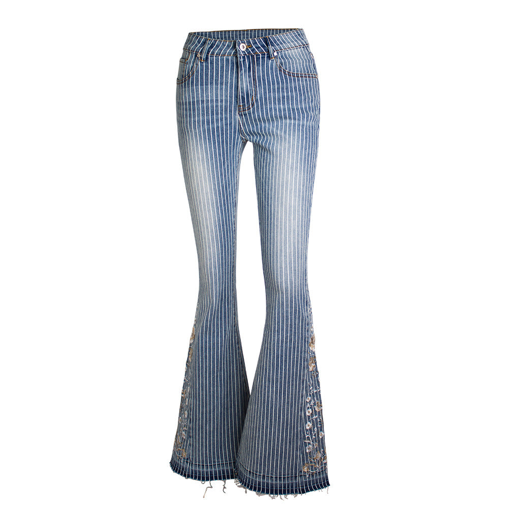 Embroidery Pin-Flared Denim Jeans
