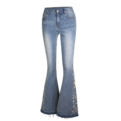 Embroidery Pin-Flared Denim Jeans